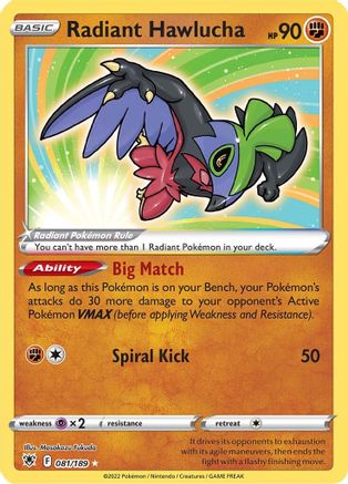 Radiant Hawlucha 081/189 - Holofoil SWSH10 Astral Radiance - Radiant Rare