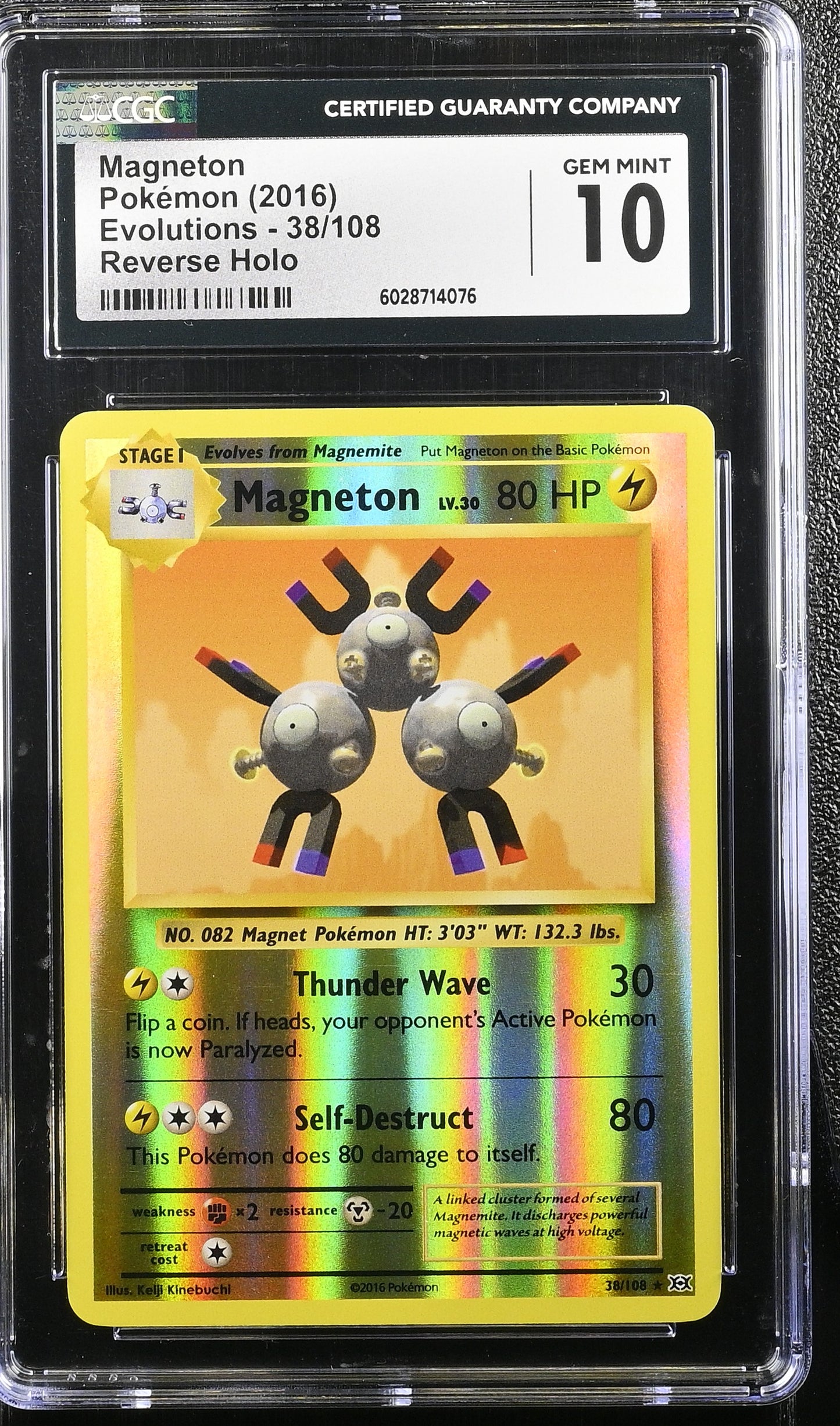 CGC 10 Gem Mint Magneton 38/108 Evolutions Reverse Holo Graded Card - Pop 10!
