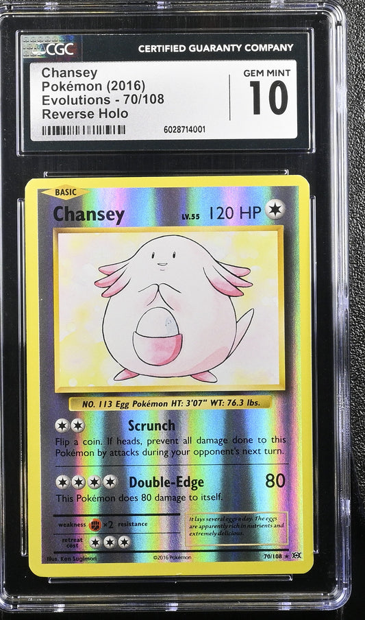 CGC 10 Gem Mint Chansey 70/108 Evolutions Reverse Holo Graded Card - Pop 10!