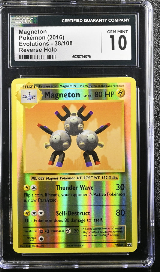 CGC 10 Gem Mint Magneton 38/108 Evolutions Reverse Holo Graded Card - Pop 10!