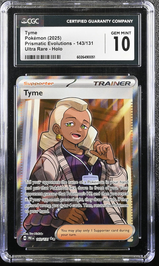 CGC 10 Gem Mint Tyme 143/131 Sv: Prismatic Evolutions Holo Graded Card