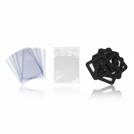 Ultimate card protection bundle with penny sleeves, toploaders, and PSA slab bumpers
